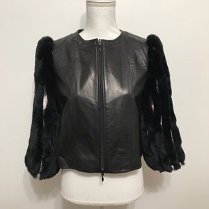 Anne Fontaine Andjela Leather & Fur Jacket